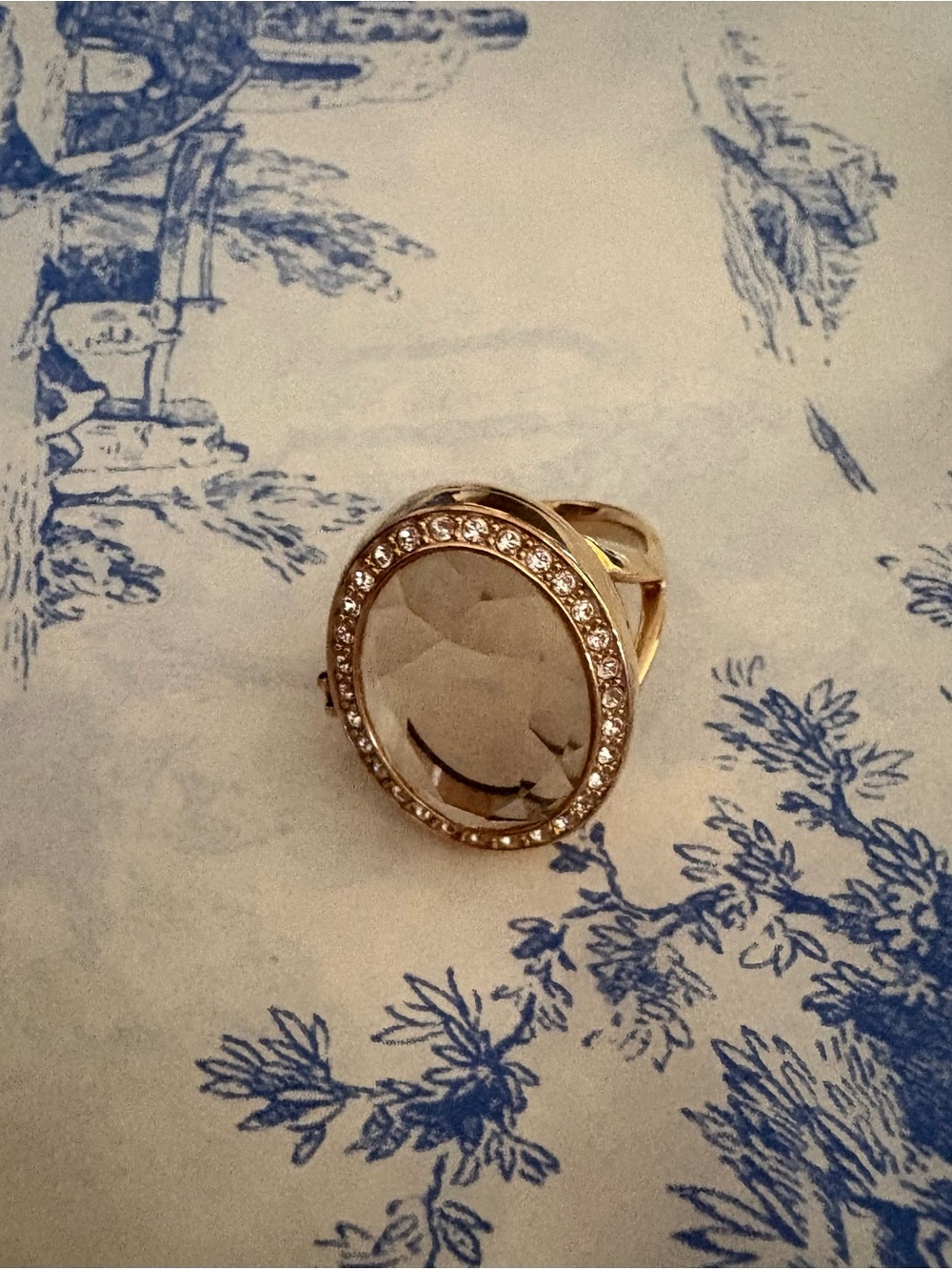 Origami Owl Prism Locket Ring Gold-Tone Crystal Cocktail Ring Size 8